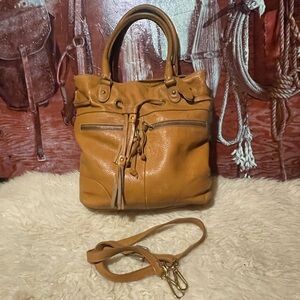 Roots leather tote bag